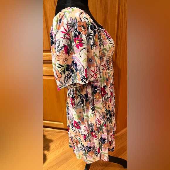 ROXY‎ Golden Dawn Smocked A-Line Mini Dress in Ash Rose Wallflower Size Large - Picture 10 of 16